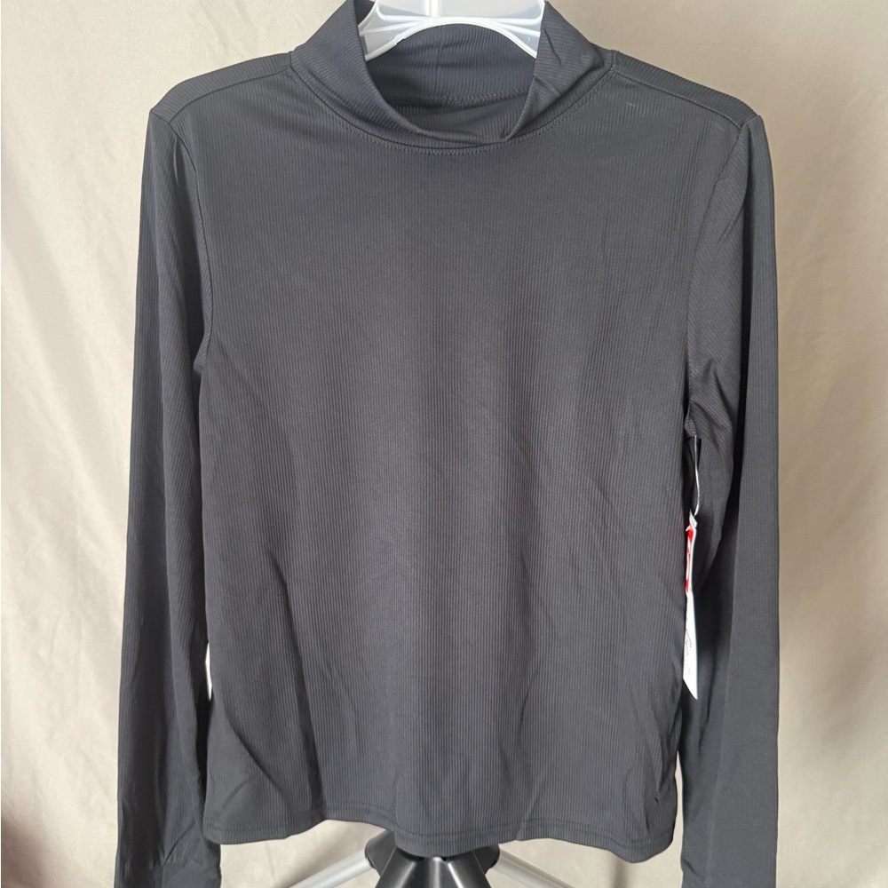 Women’s Ribbed Mock Neck Long Sleeve Activewear Top - black